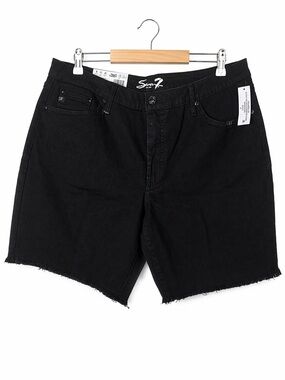 Seven7 Black Denim Bermuda Shorts Frayed Hem Mid Rise Size 16